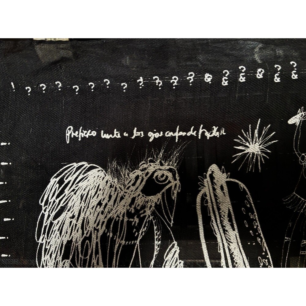 Phi Sheer Scarf Black Surrealist Horror Dark Art Print Oversize Goth Wrap 48x46 - Picture 6 of 10